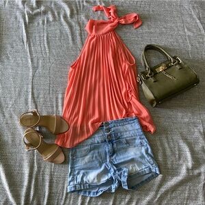 Pleated Coral Vivace Halter Top